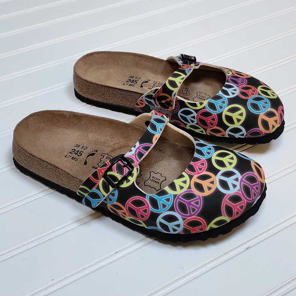 Birkenstock Birki's Peace Sign Print Mary Jane Clogs Size 7 Women's/5 Men's